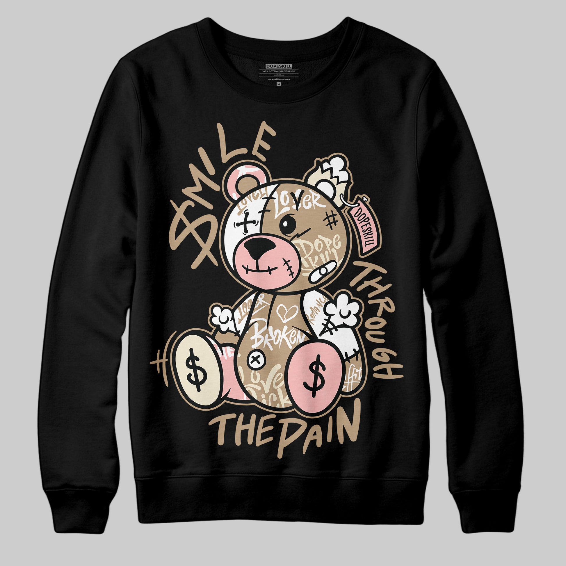 Nike Air Force 1 Low Canvas “Linen” DopeSkill Sweatshirt Smile Through The Pain Graphic Streetwear - Black