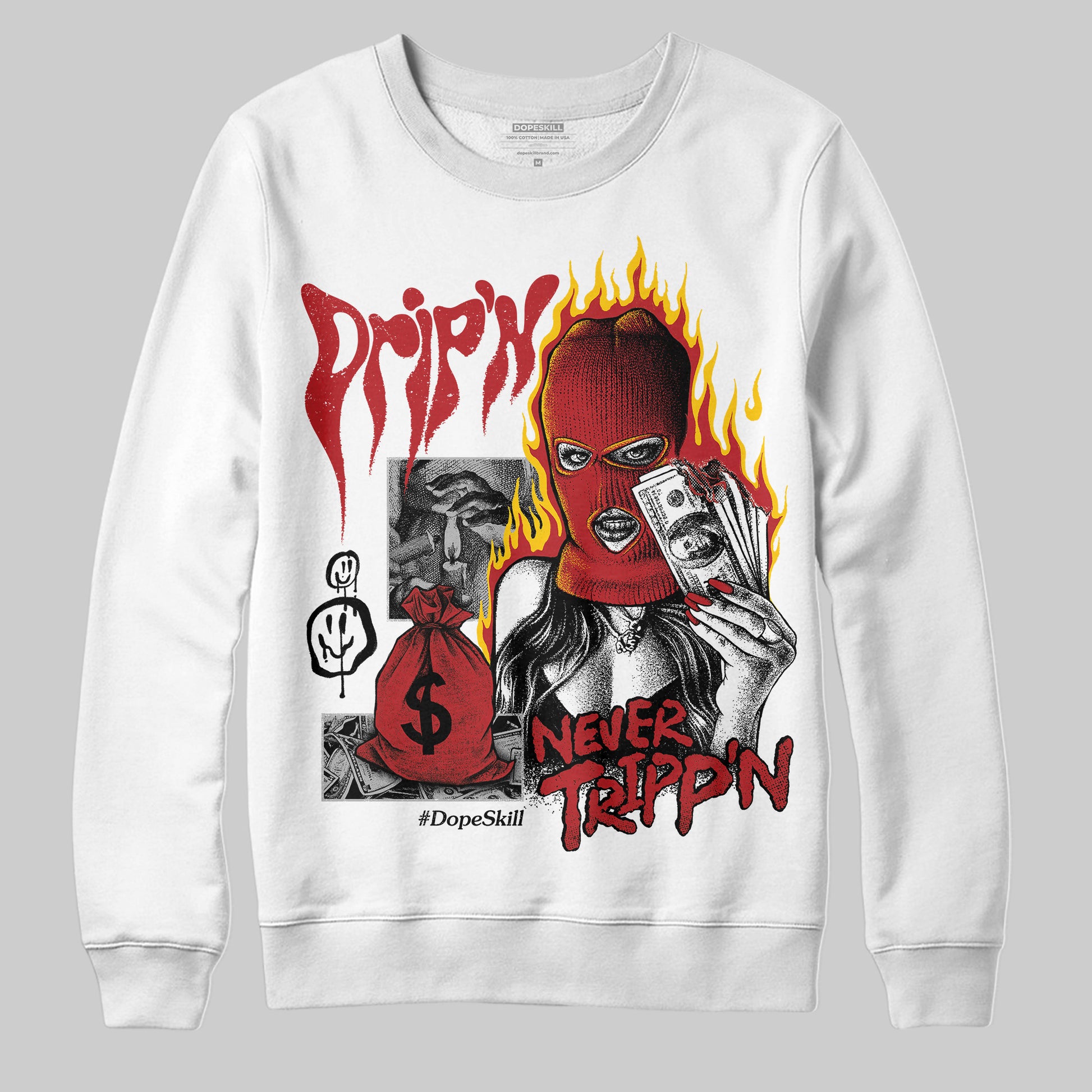 Jordan 12 Retro Flu Game (2025) DopeSkill Sweatshirt Drip'n Never Tripp'n Graphic Streetwear - White