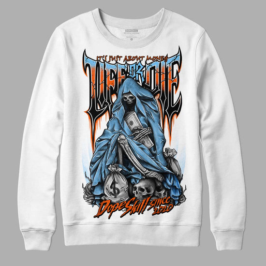 Dunk Low Futura University Blue DopeSkill Sweatshirt Life or Die Graphic Streetwear - White