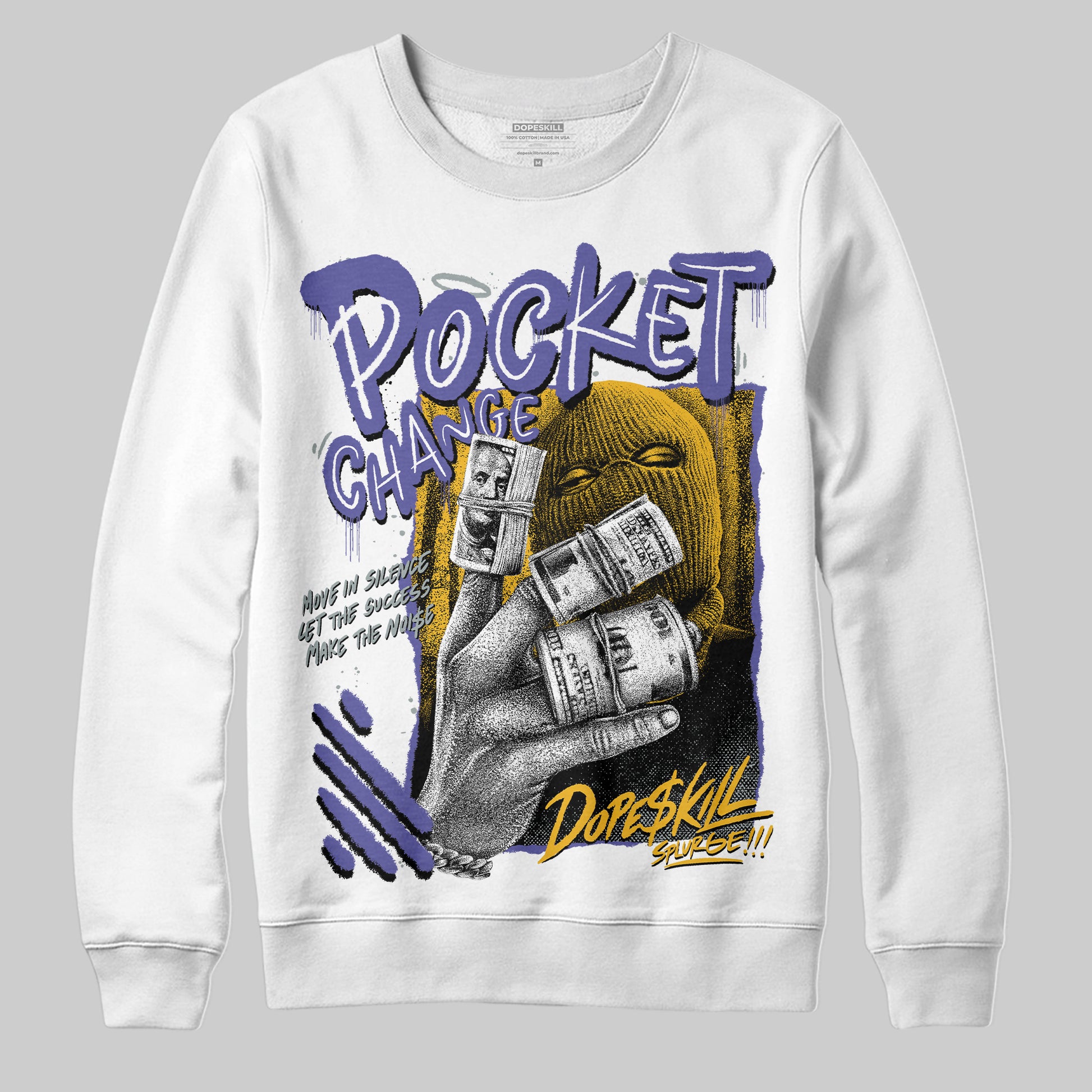 Jordan 4 Retro Lakers DopeSkill Sweatshirt Pocket Change Graphic Streetwear - White