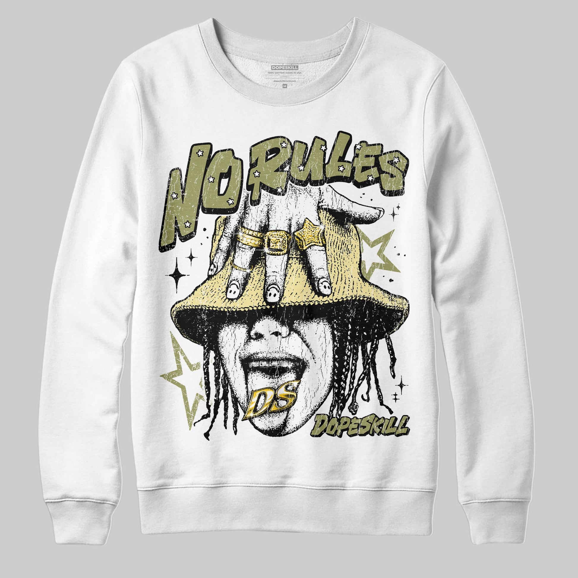 Olive Sneakers DopeSkill Sweatshirt No Rules Graphic Streetwear - White