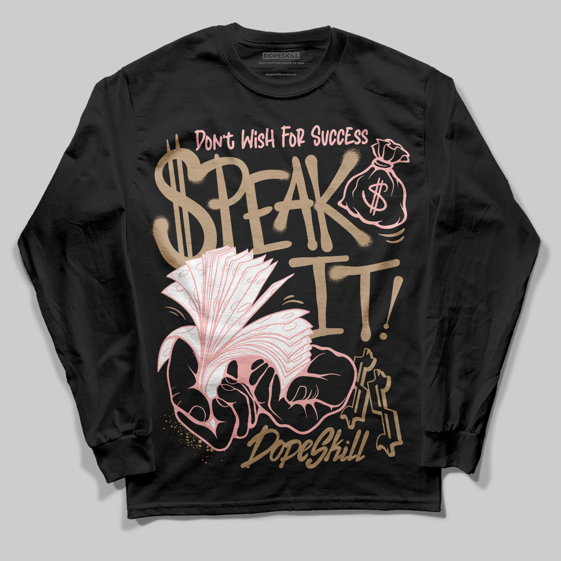 Nike Air Force 1 Low Canvas “Linen” DopeSkill Long Sleeve T-Shirt Speak It Graphic Streetwear - Black