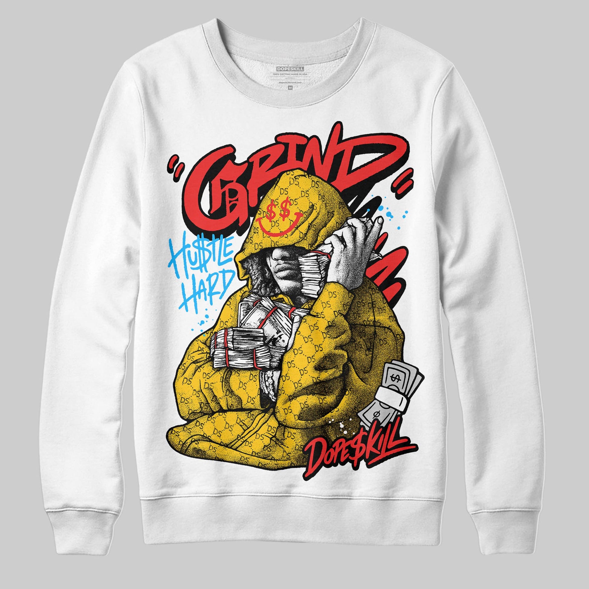 Yellow Sneakers DopeSkill Sweatshirt Grind Pray Graphic Streetwear - White