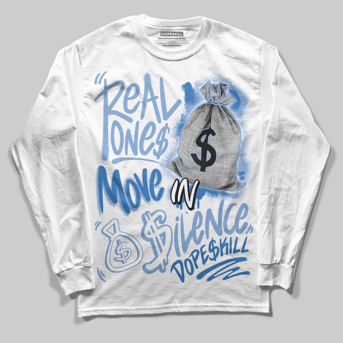 Jordan 4 WMNS 'Forget Me Not' DopeSkill Long Sleeve T-Shirt Real Ones Move In Silence Graphic Streetwear - White