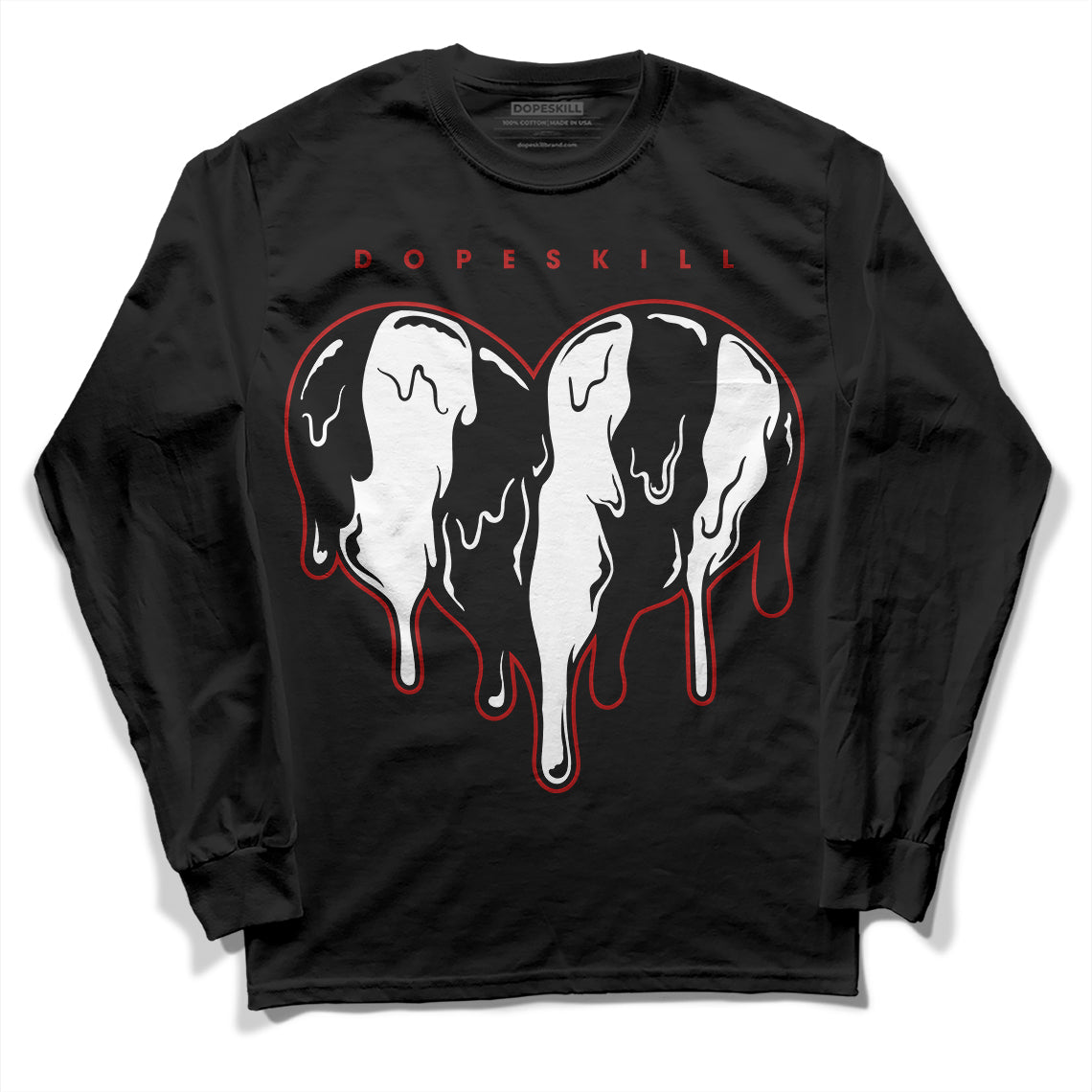 Jordan 14 "Black/White" DopeSkill Long Sleeve T-Shirt Slime Drip Heart Graphic Streetwear - Black