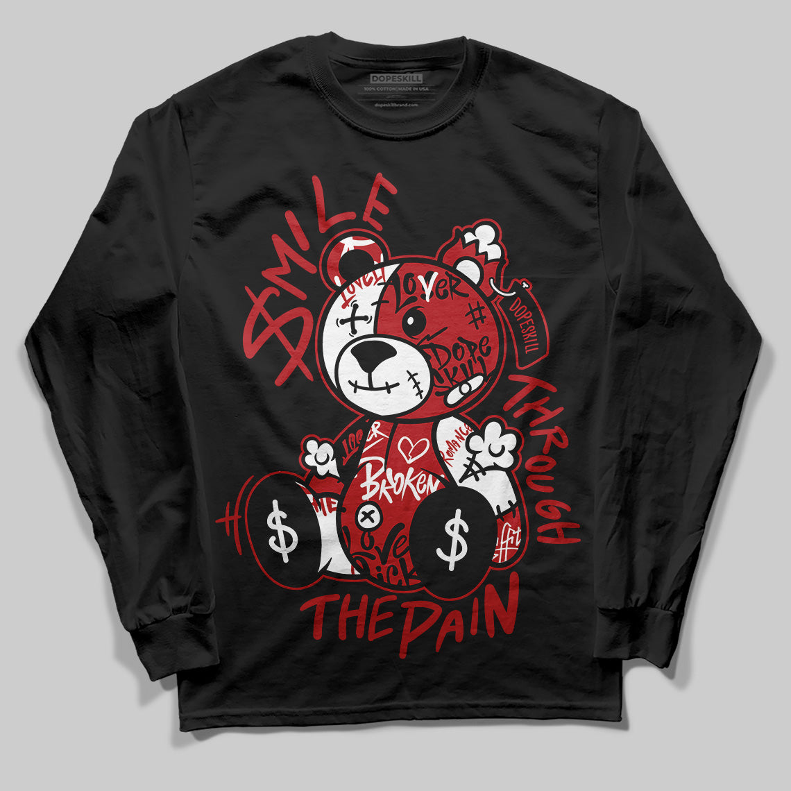 Jordan 1 Retro High OG Black Toe Reimagined DopeSkill Long Sleeve T-Shirt Smile Through The Pain Graphic Streetwear - Black