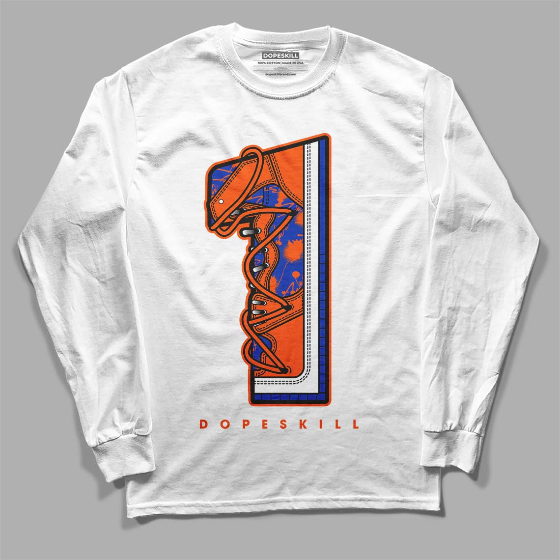 Dunk Low Futura Orange Blaze DopeSkill Long Sleeve T-Shirt No.1 Graphic Streetwear - White