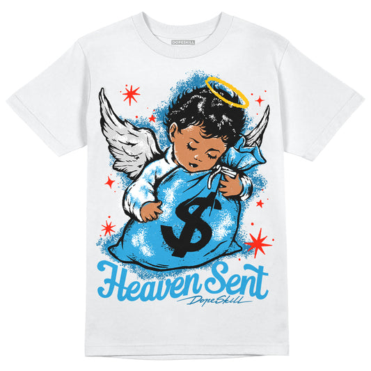 Jordan 4 Retro Military Blue DopeSkill T-Shirt Heaven Sent Graphic Streetwear - White 