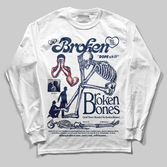 Jordan 4 SB “Summit White/Navy” DopeSkill Long Sleeve T-Shirt Broken Bones Graphic Streetwear - White