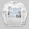 Jordan 40 “Blue Suede” DopeSkill Long Sleeve T-Shirt Protect Me From Evil Graphic Streetwear - White