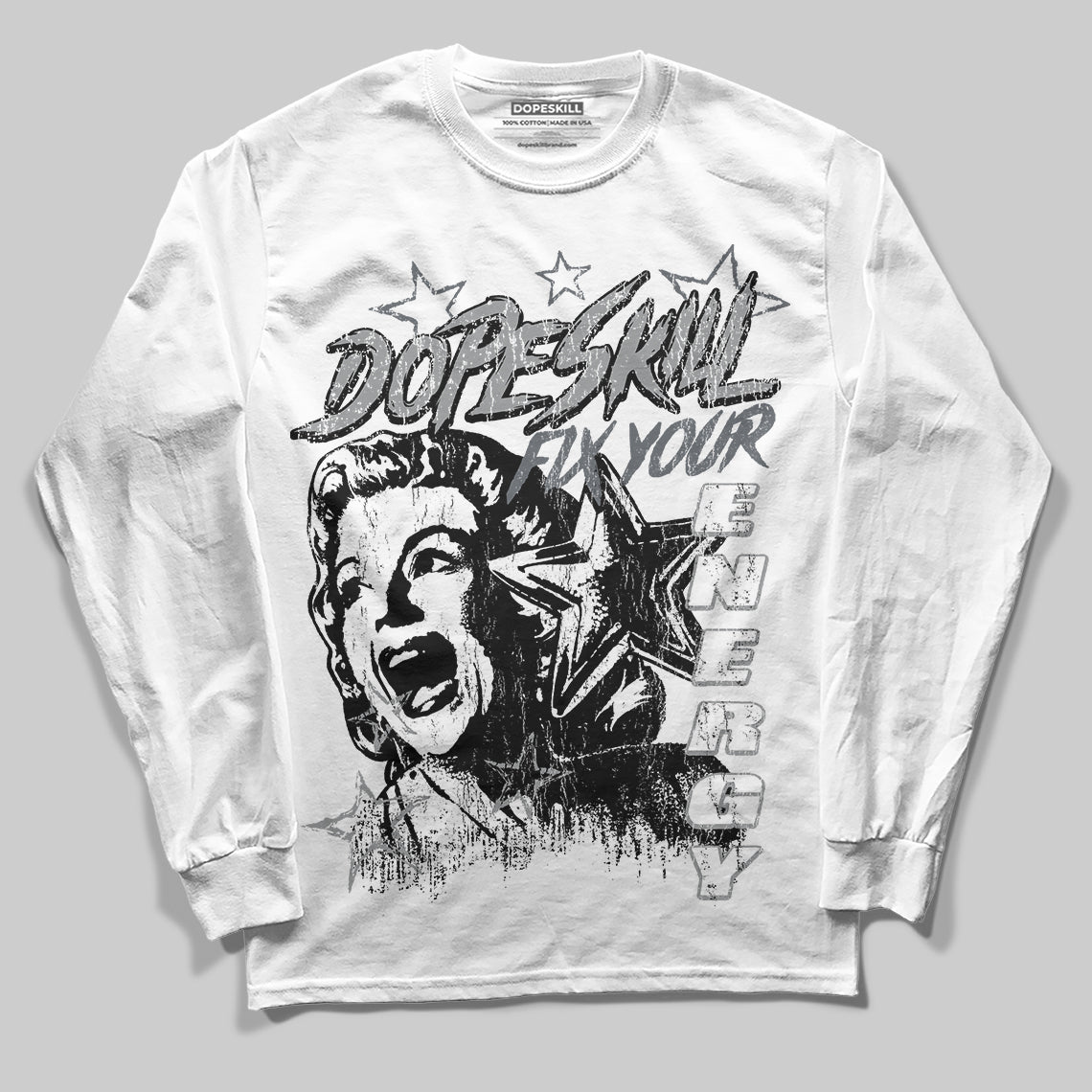 Jordan 5 Retro Wolf Grey (2026) DopeSkill Long Sleeve T-Shirt Fix Your Energy Graphic Streetwear - White 
