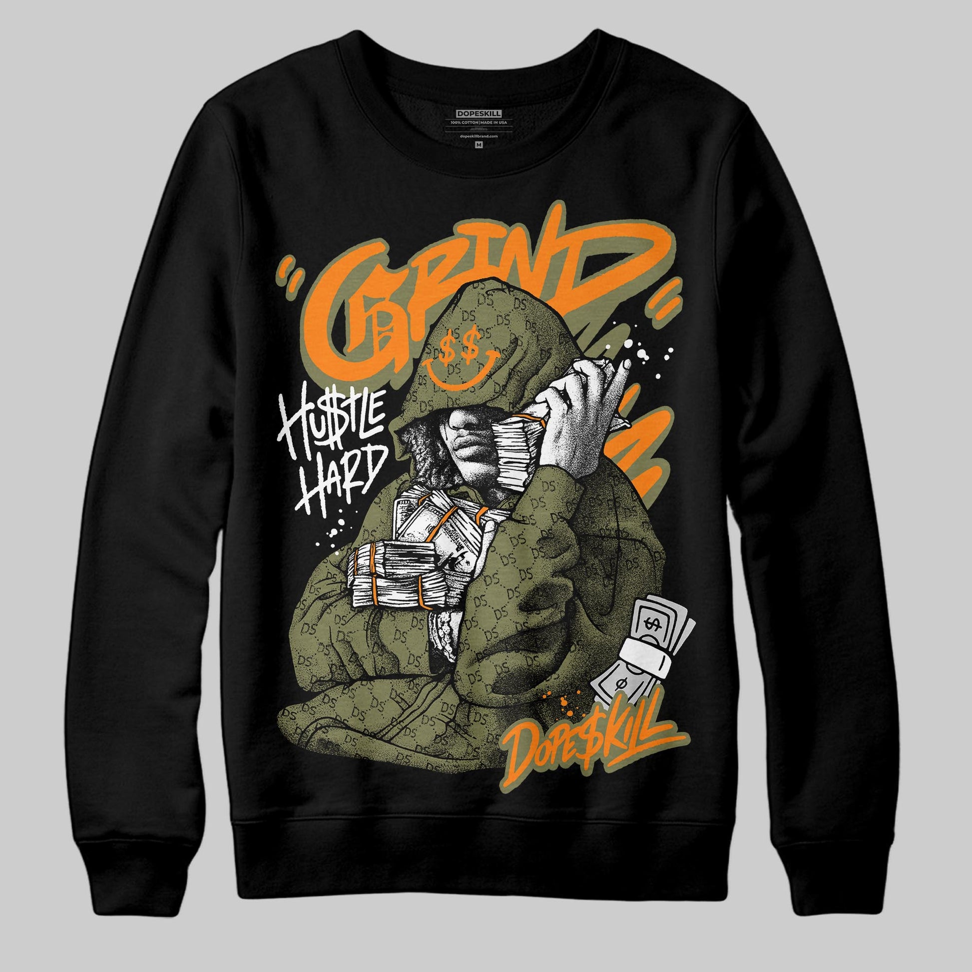 Olive Sneakers DopeSkill Sweatshirt Grind Pray Graphic Streetwear - Black
