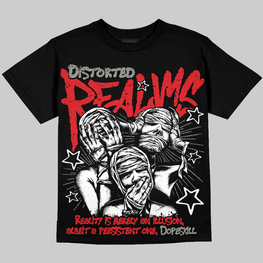 Jordan 4 Bred DopeSkill Oversize Print T-Shirt Distorted Realms Graphic Streetwear - Black