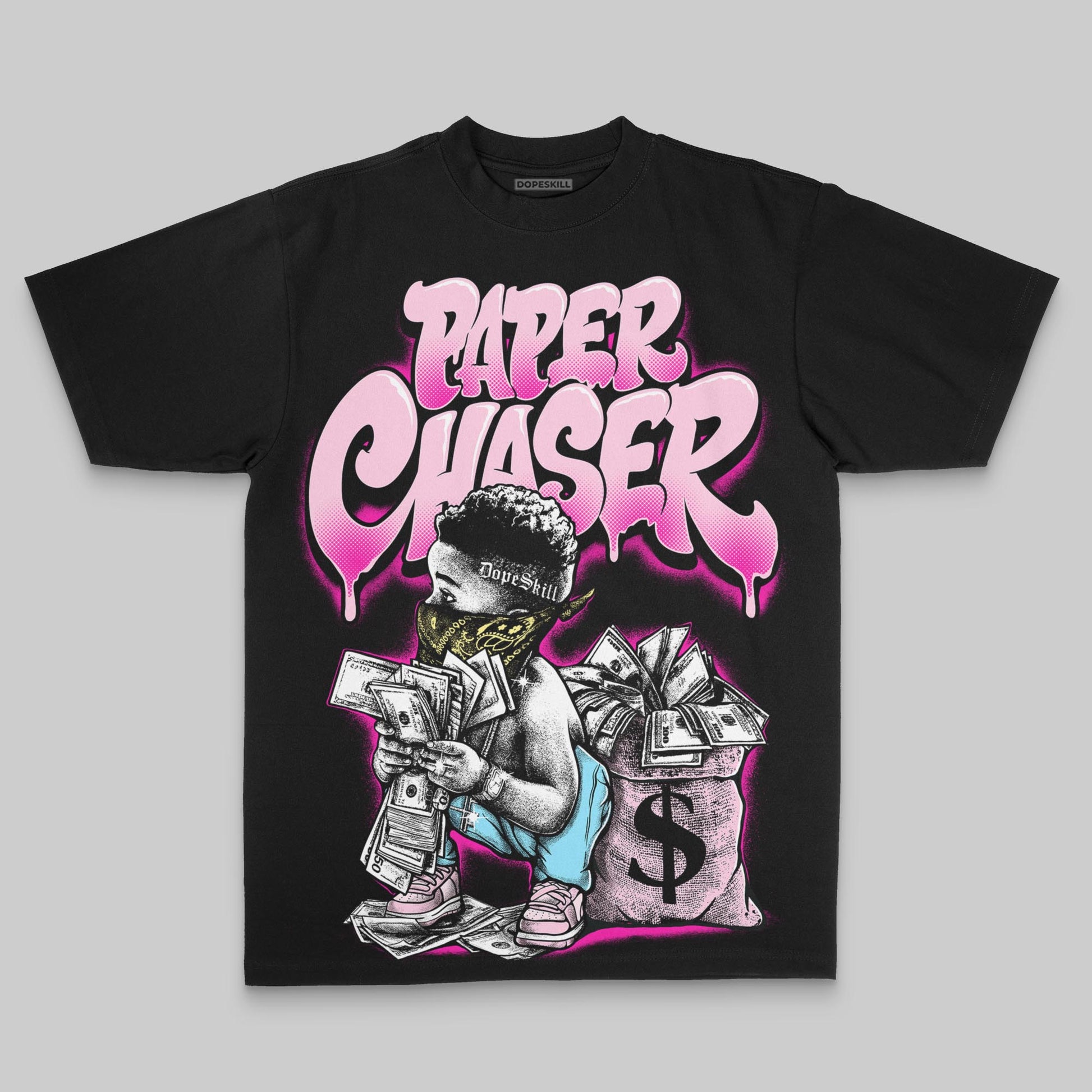 Pink Oversize Print Paper Chaser Boy DopeSkill Graphic T-shirt Streetwear - black