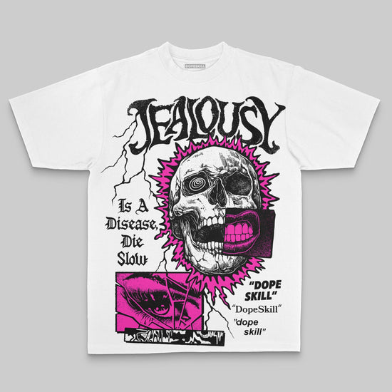 Pink Oversize Print Jealousy DopeSkill Graphic T-shirt Streetwear - White