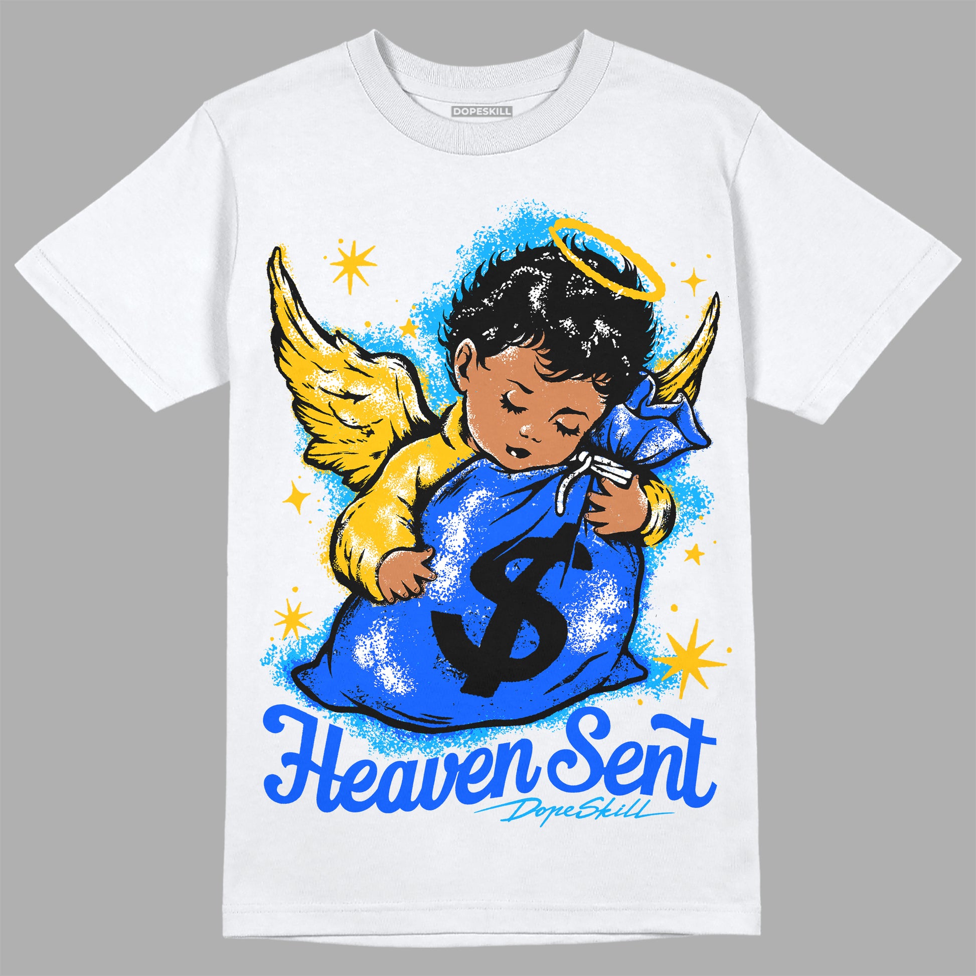 Royal Blue Sneakers DopeSkill T-Shirt Heaven Sent Graphic Streetwear - White