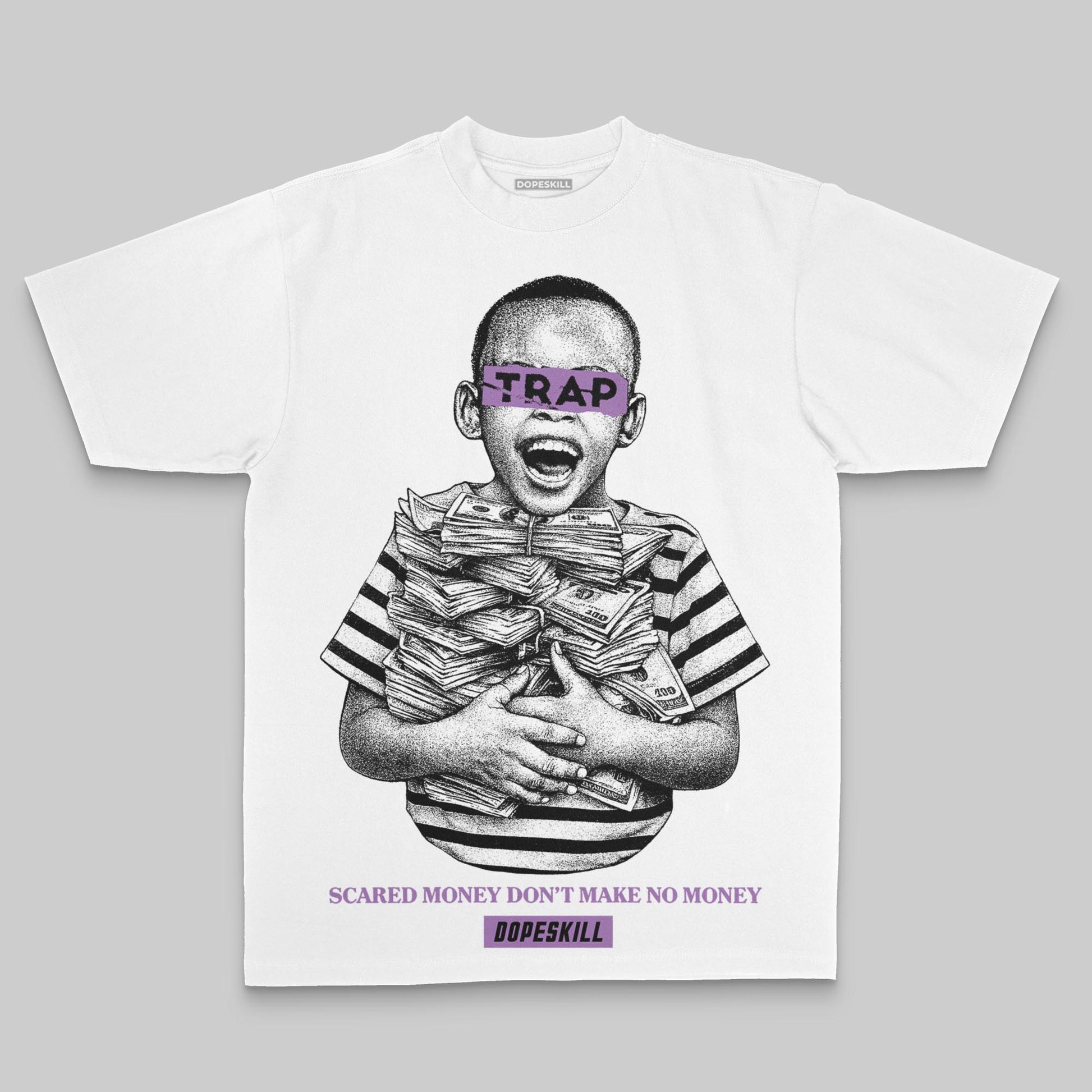 Purple Oversize Print Scared Money Don't Make No Money DopeSkill Graphic Premium T-shirt Streetwear - White
