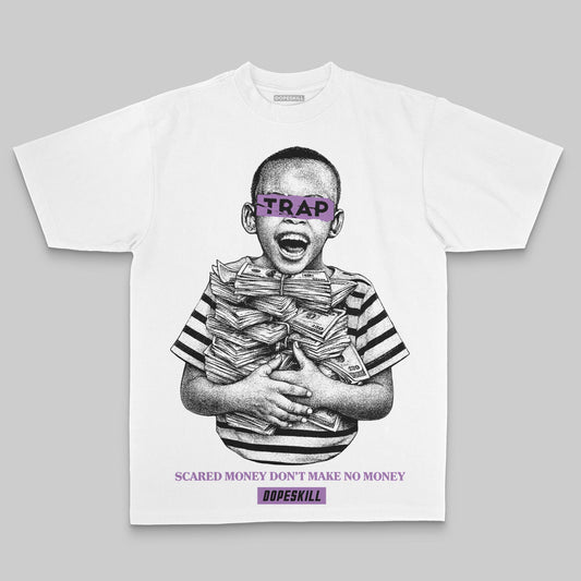 Purple Oversize Print Scared Money Don't Make No Money DopeSkill Graphic Premium T-shirt Streetwear - White