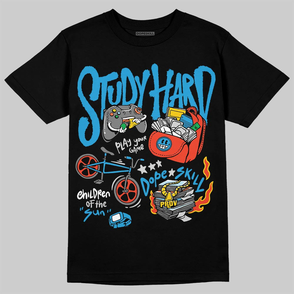 Jordan 4 Retro Military Blue DopeSkill T-Shirt Study Hard Graphic Streetwear - Black