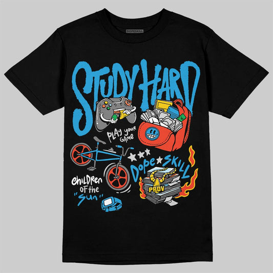 Jordan 4 Retro Military Blue DopeSkill T-Shirt Study Hard Graphic Streetwear - Black