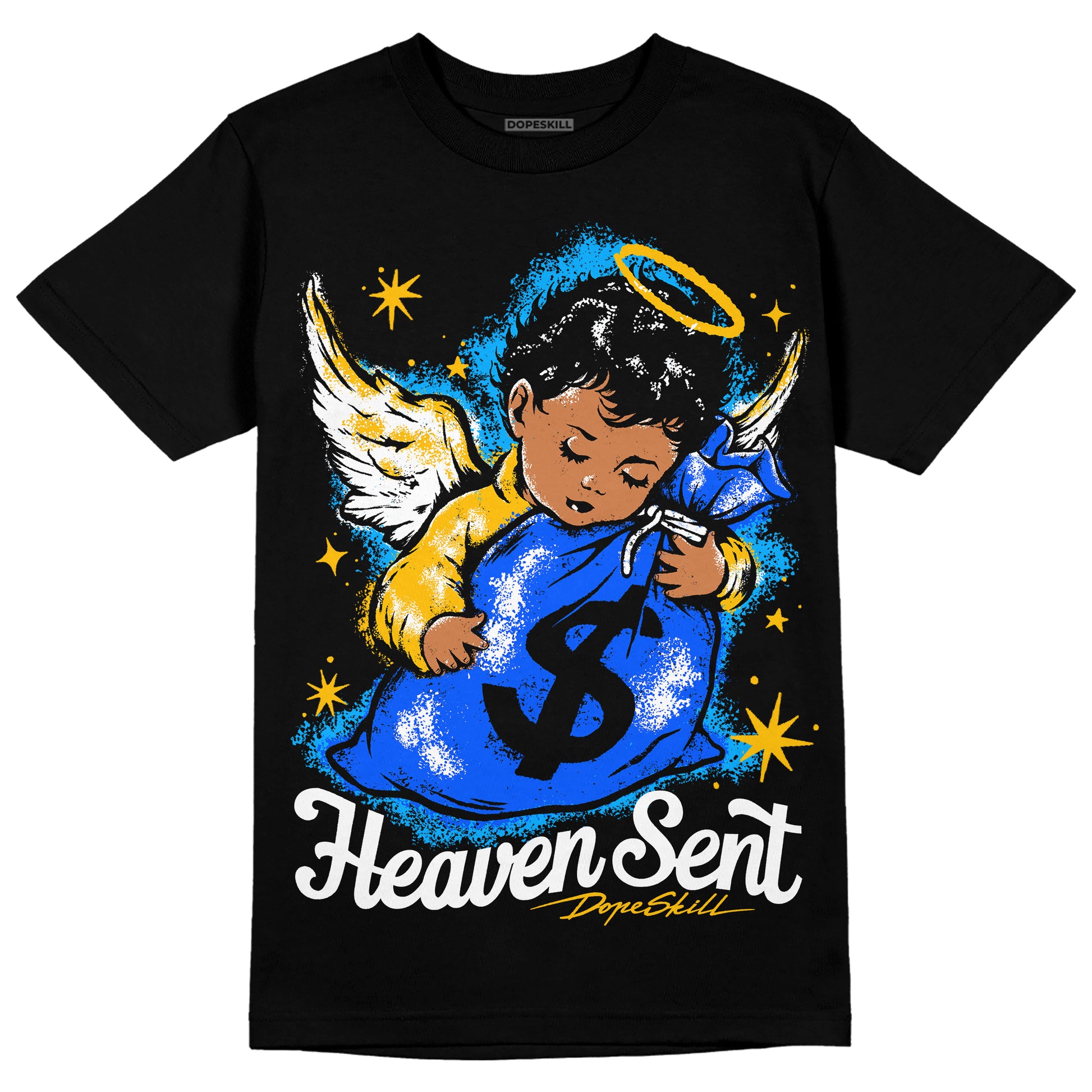 Royal Blue Sneakers DopeSkill T-Shirt Heaven Sent Graphic Streetwear - Black