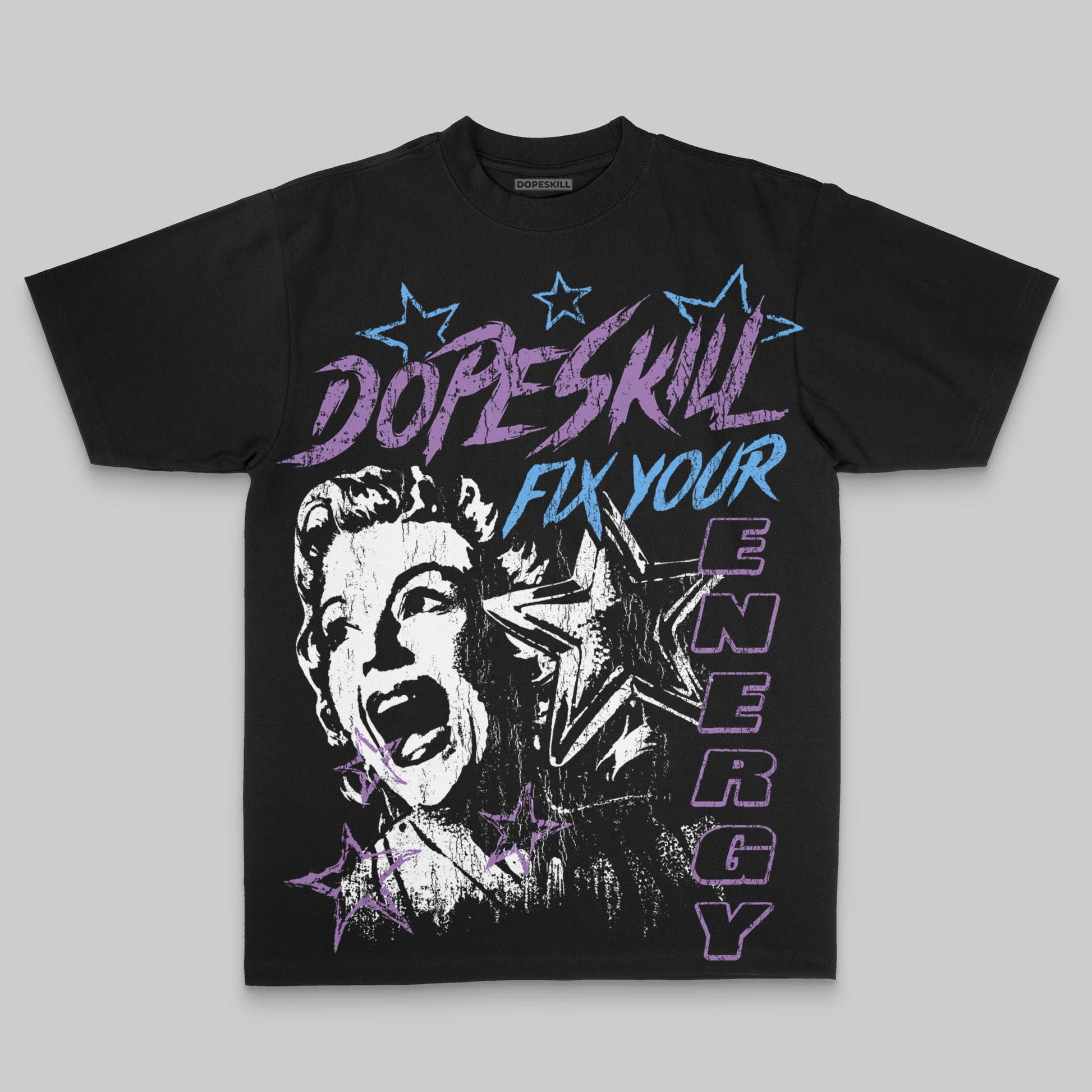 Purple Oversize Print Fix Your Energy DopeSkill Graphic Premium T-shirt Streetwear - Black