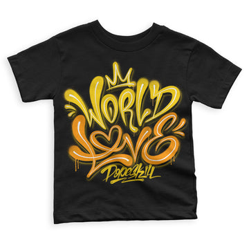 Jordan 6 “Yellow Ochre” DopeSkill Toddler Kids T-shirt World Love Graphic Streetwear - Black