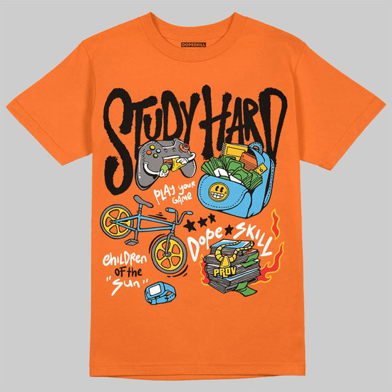Orange, Black and White Sneakers DopeSkill T-Shirt Study Hard Graphic Streetwear - Orange