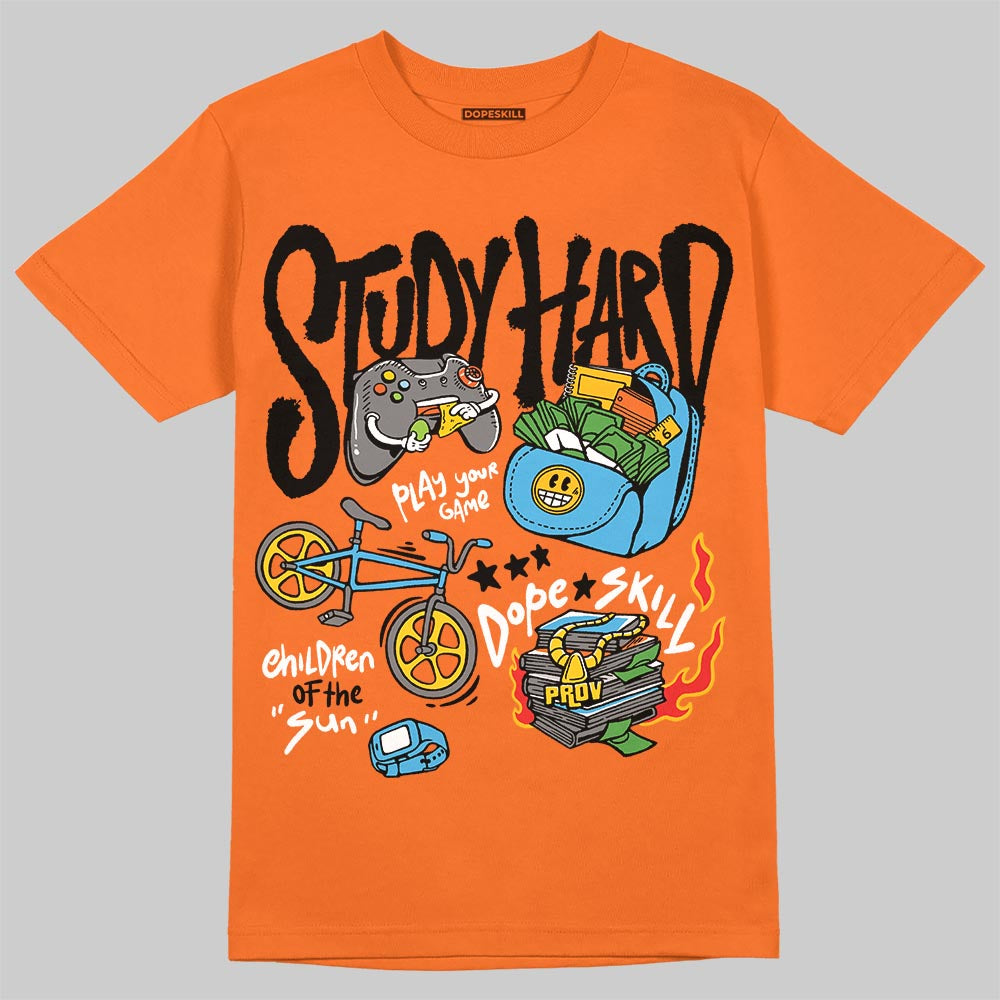 Orange, Black and White Sneakers DopeSkill T-Shirt Study Hard Graphic Streetwear - Orange