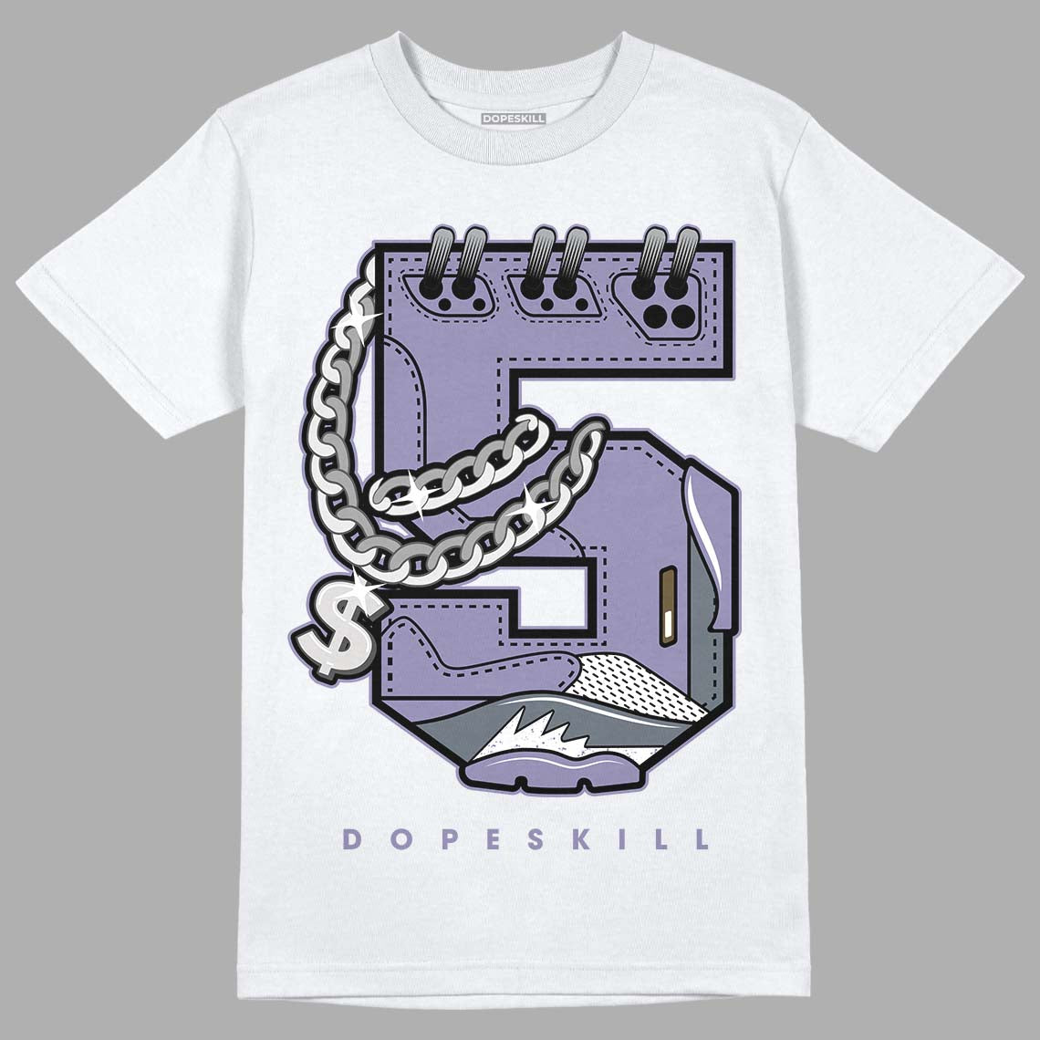 Jordan 5 Retro Low Indigo Haze DopeSkill T-Shirt No.5 Graphic Streetwear  - White