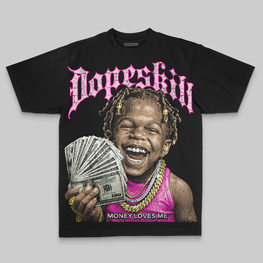 Pink Oversize Print Money Loves Me DopeSkill Graphic Premium T-shirt Streetwear - black