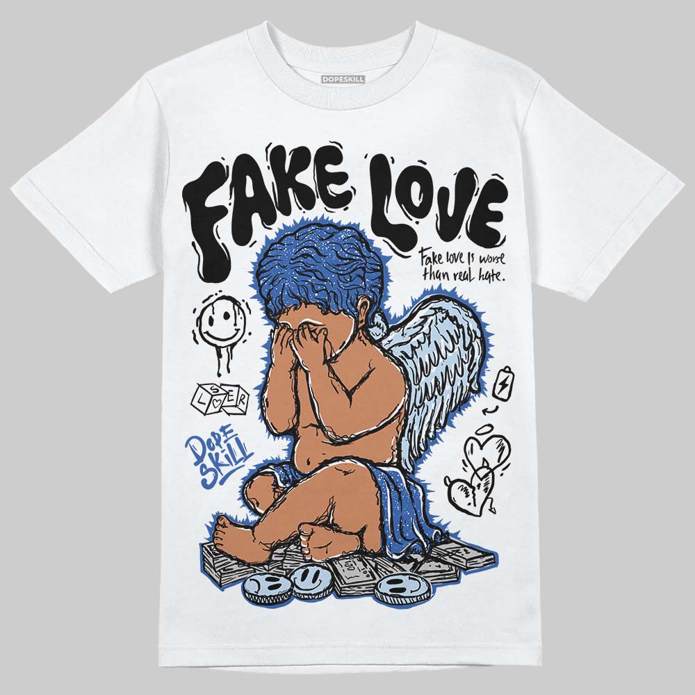 Awake NY x Jordan 5 Retro 'Black Racer Blue' DopeSkill T-Shirt False Love Graphic Streetwear - White