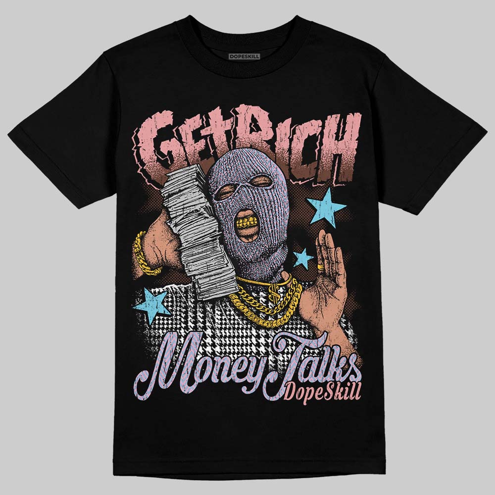 Harris Tweed x Dunk Low Denim Turquoise and Baroque Brown DopeSkill T-Shirt Get Rich Graphic Streetwear - Black