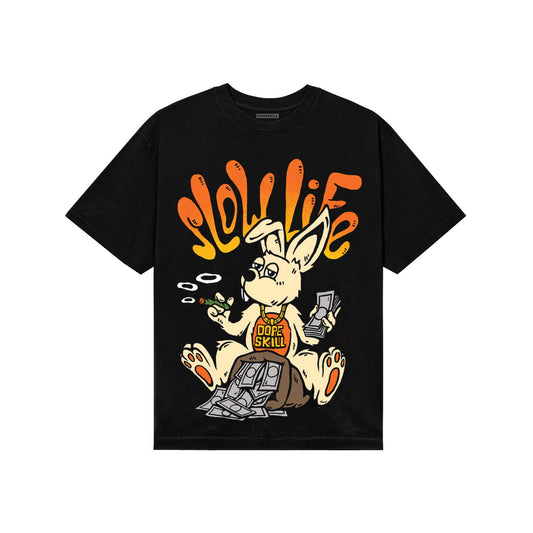 Orange, Black and White Sneakers DopeSkill T-Shirt Slow Life Graphic Streetwear - Black