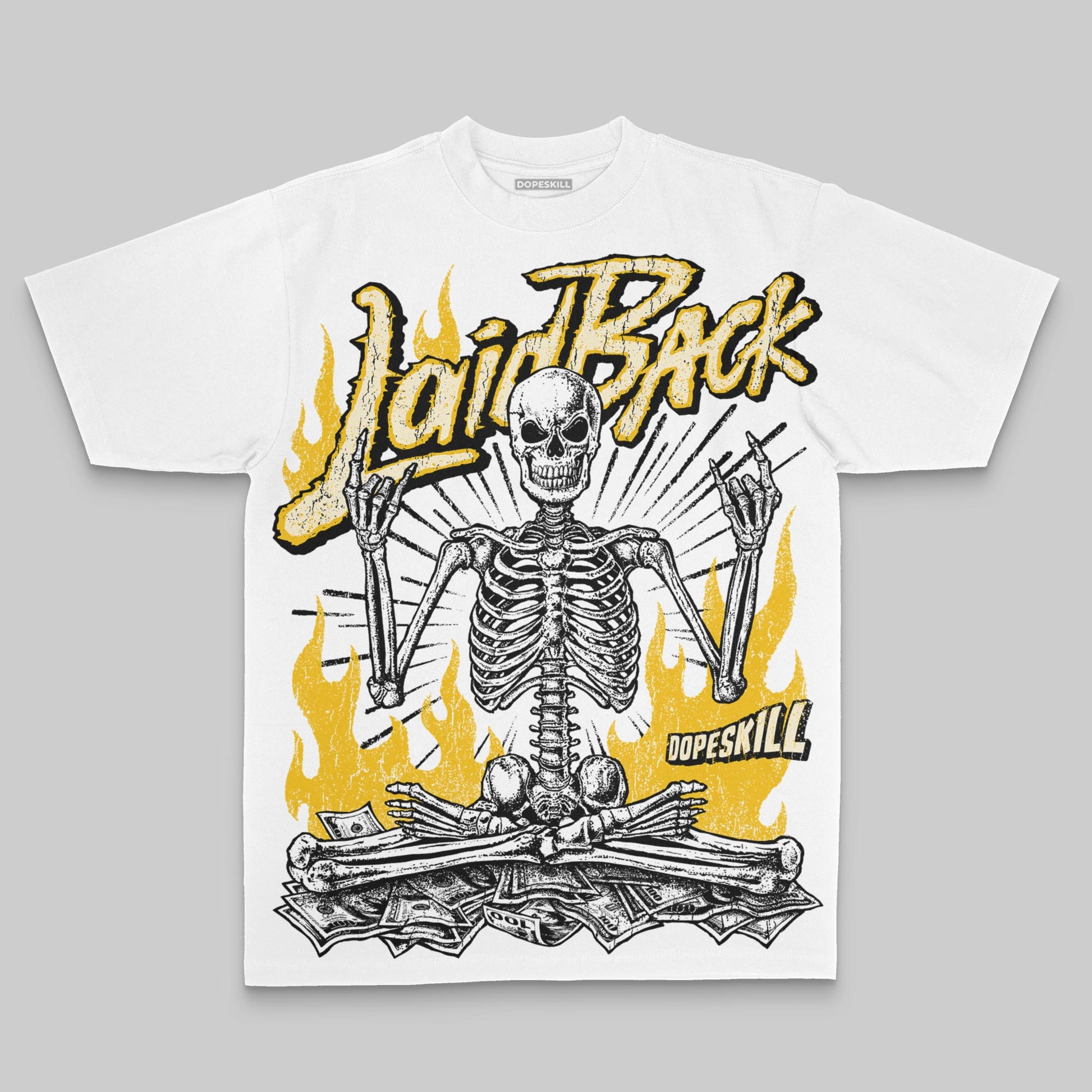 Yellow Oversize Print Laid Back DopeSkill Graphic Premium T-shirt Streetwear - White