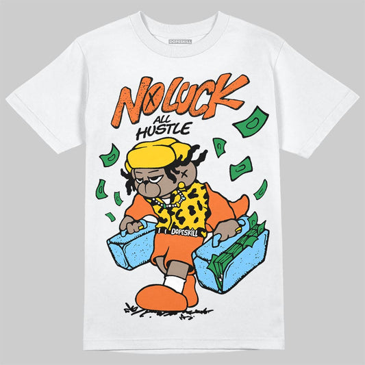 Orange, Black and White Sneakers DopeSkill T-Shirt No Luck, All Hustle Graphic Streetwear - White