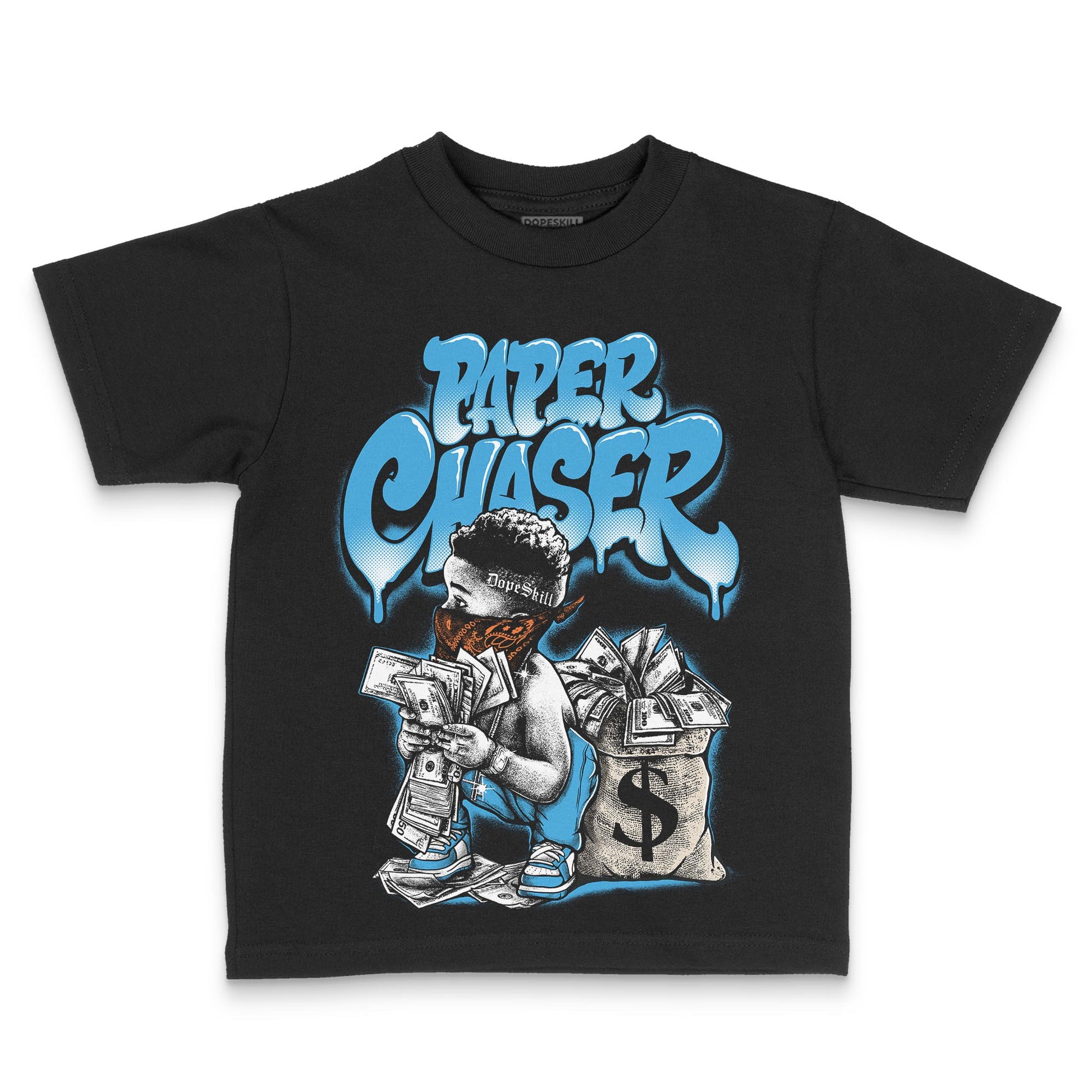 Jordan 1 High OG “UNC” Reimagined DopeSkill Toddler Kids T-shirt Paper Chaser Boy Graphic Streetwear - black