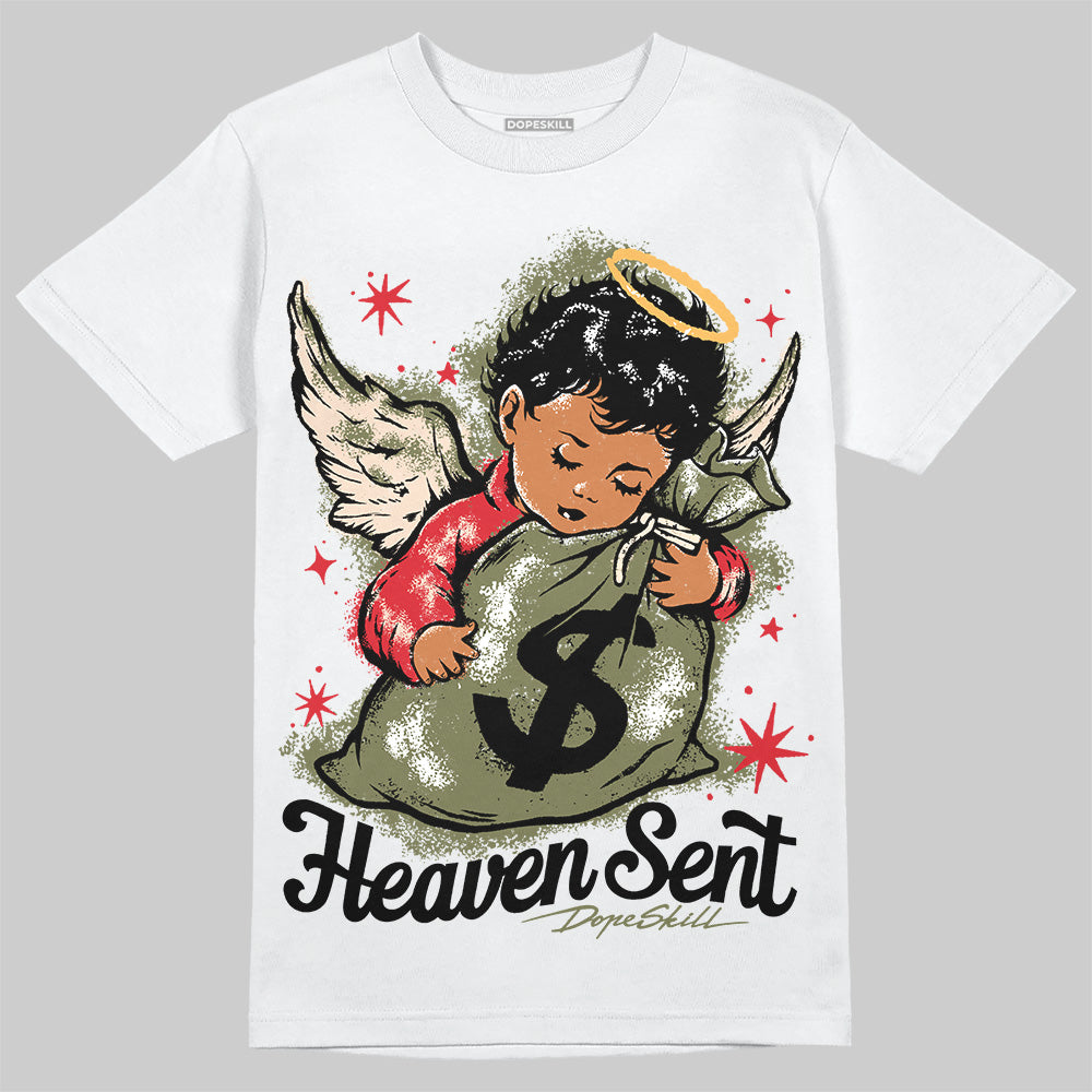 Travis Scott x Jordan 1 Medium Olive DopeSkill T-Shirt Heaven Sent Graphic Streetwear - WHite