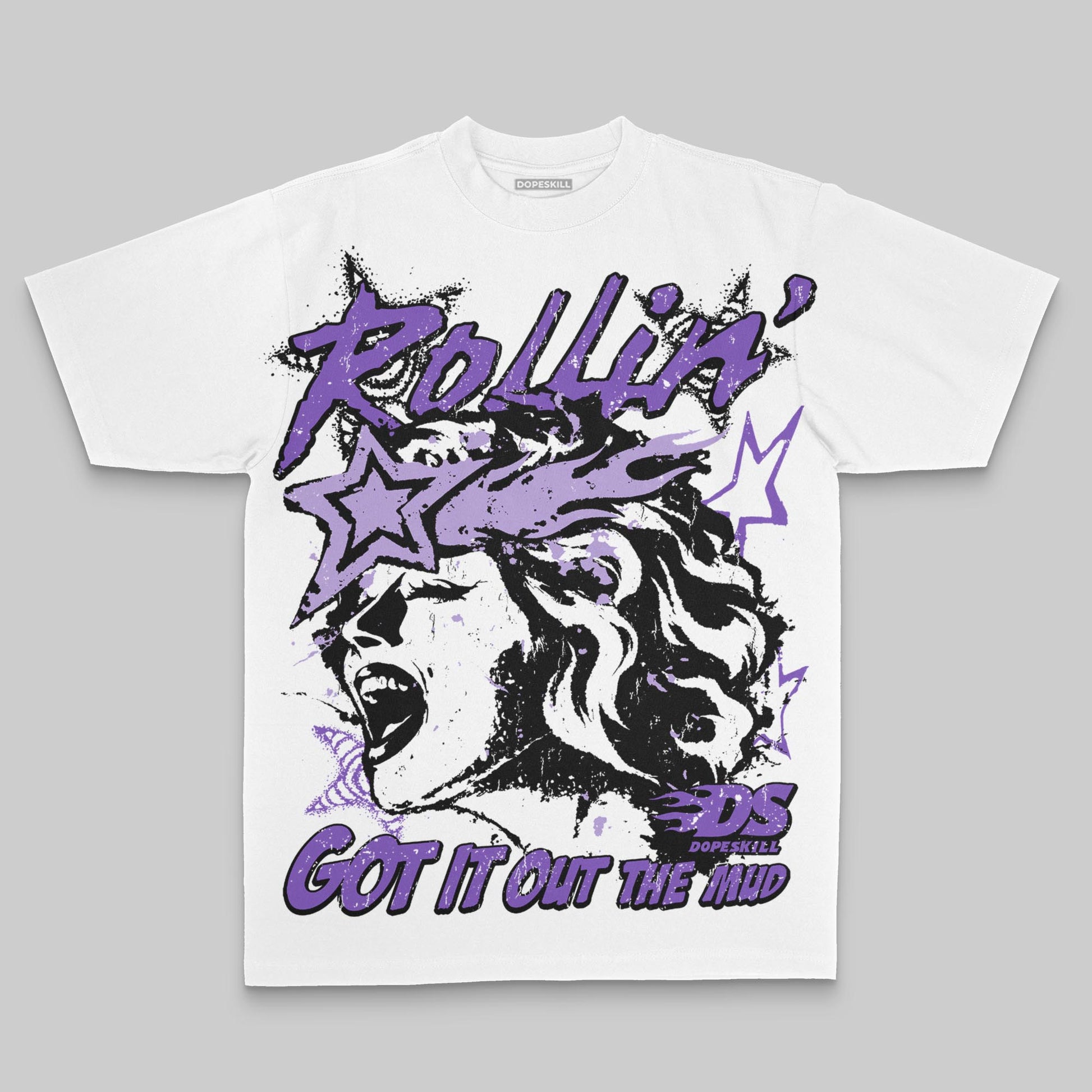 Purple Oversize Print Got It Out The Mud DopeSkill Graphic Premium T-shirt Streetwear - White 