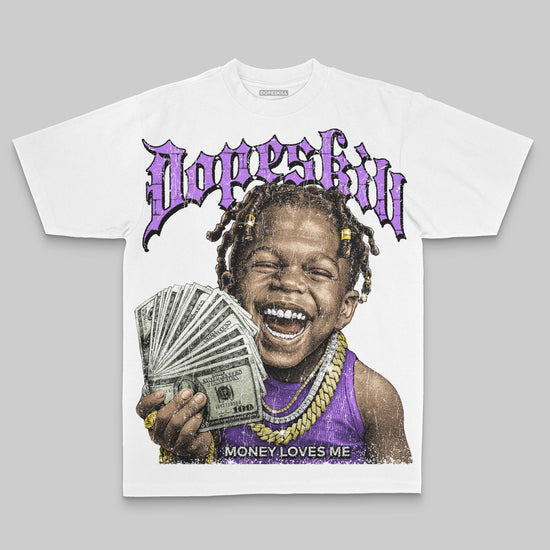 Purple Oversize Print Money Loves Me DopeSkill Graphic Premium T-shirt Streetwear - White