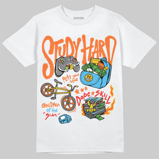 Orange, Black and White Sneakers DopeSkill T-Shirt Study Hard Graphic Streetwear - White