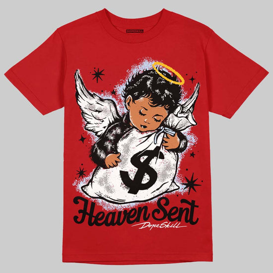 Jordan 5 Retro Fire Red Black Tongue (2025) DopeSkill T-Shirt Heaven Sent Graphic Streetwear - Red