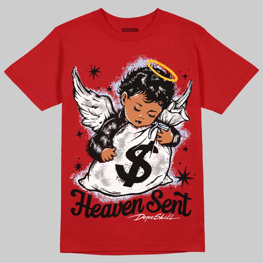 Jordan 5 Retro Fire Red Black Tongue (2025) DopeSkill T-Shirt Heaven Sent Graphic Streetwear - Red