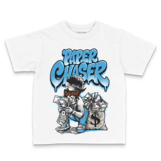 Jordan 1 High OG “UNC” Reimagined DopeSkill Toddler Kids T-shirt Paper Chaser Boy Graphic Streetwear - White