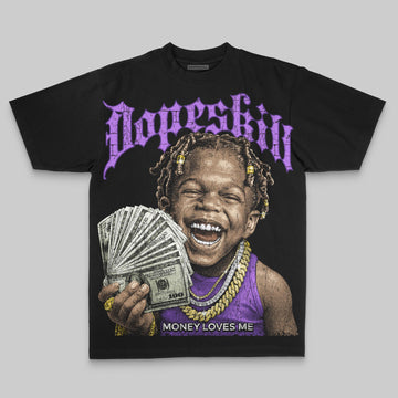 Purple Oversize Print Money Loves Me DopeSkill Graphic Premium T-shirt Streetwear - Black