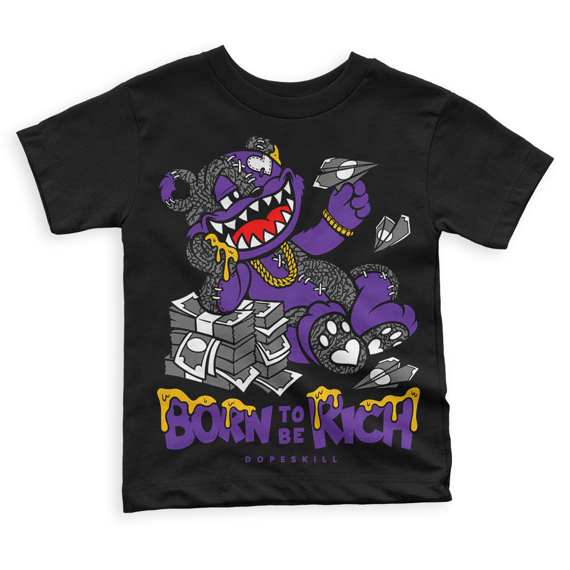 Jordan 3 Dark Iris DopeSkill Toddler Kids T-shirt Born To Be Rich Graphic Streetwear - Black