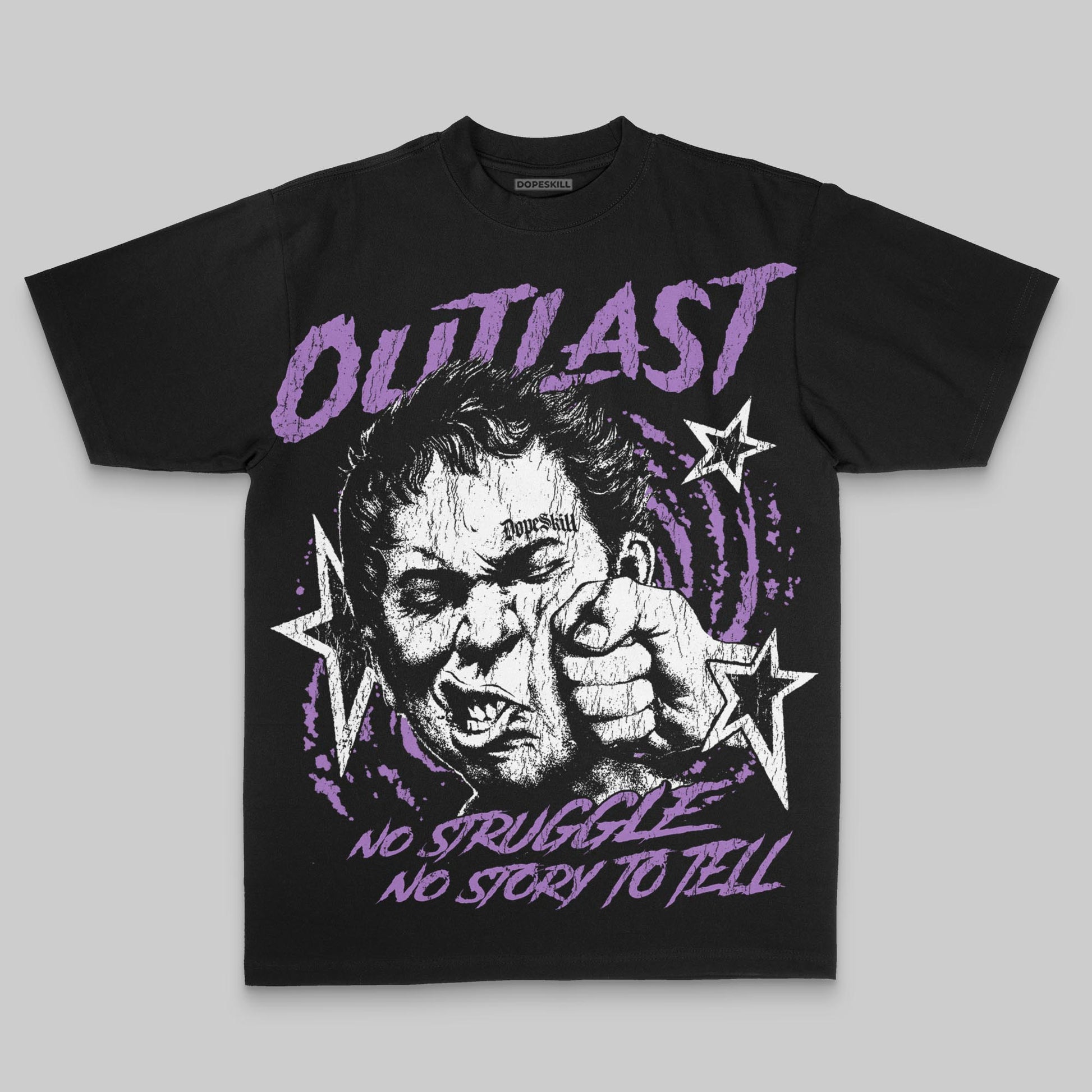 Purple Oversize Print Outlast DopeSkill Graphic T-shirt Streetwear - black