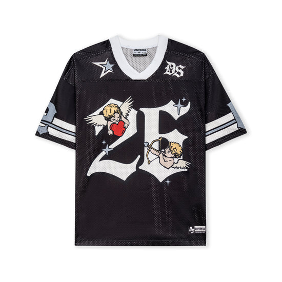 DopeSkill Angel 26 Graphic Jersey Shirt Y2K Streetwear Model View - Black