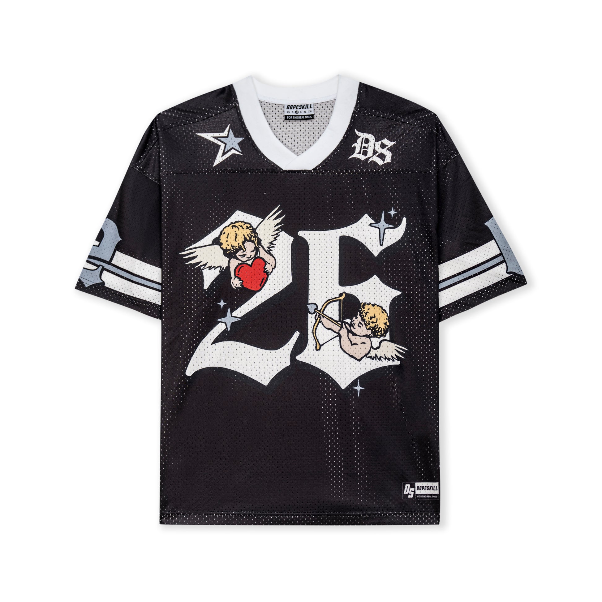 DopeSkill Angel 26 Graphic Jersey Shirt Y2K Streetwear Model View - Black