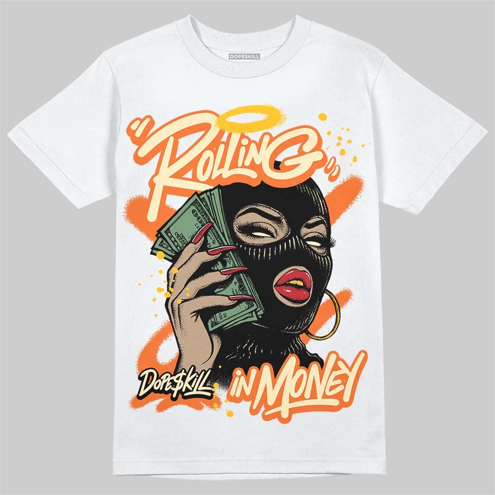 Orange, Black and White Sneakers DopeSkill T-Shirt Rolling in Money Graphic Streetwear - White